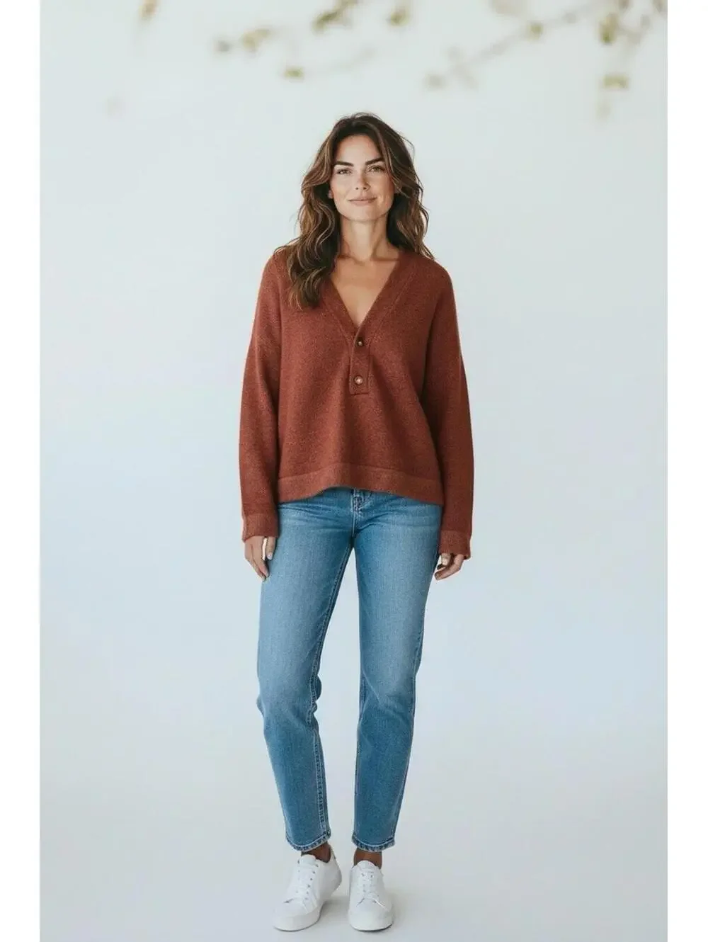 $168 Faherty Jackson V Neck Popover Sweater Smoked Paprika Size Medium - Picture 2 of 12